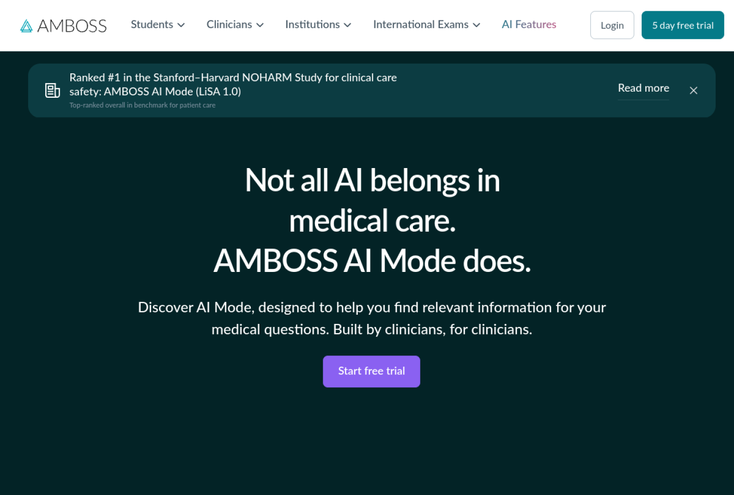 Screenshot of the official AMBOSS AI Mode product page