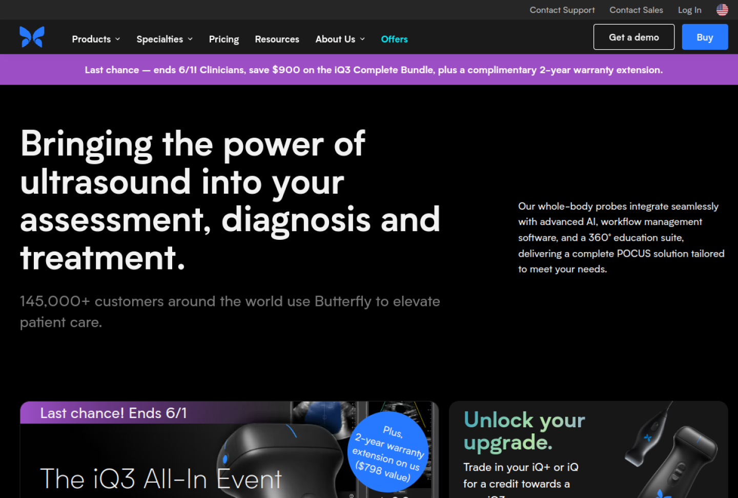 Screenshot of the official Butterfly iQ3 product page