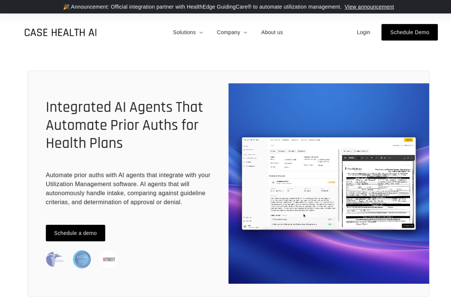 Screenshot of the official Case Health AI product page