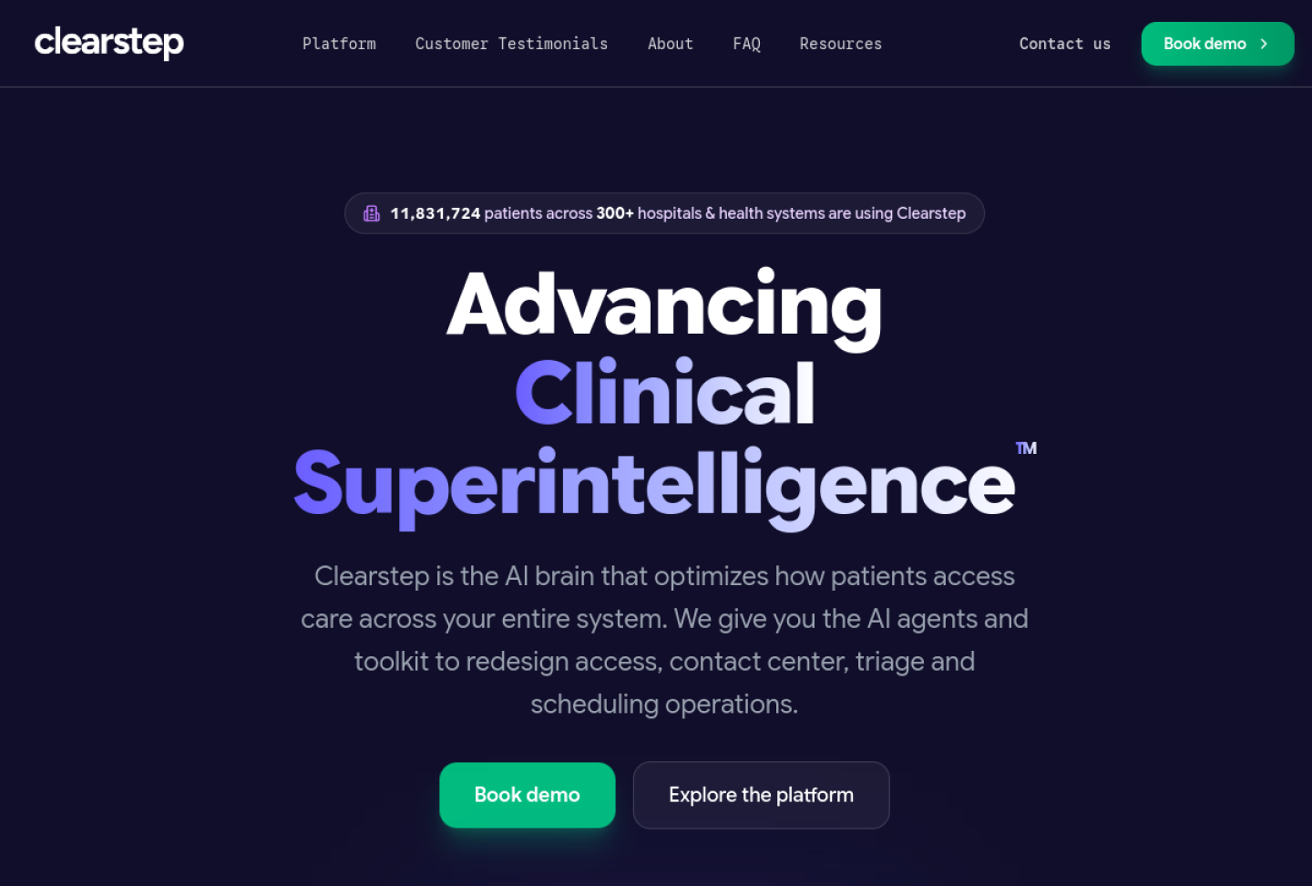 Screenshot of the official Clearstep Smart Care Routing product page
