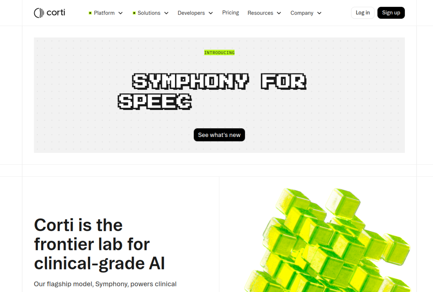 Screenshot of the official Corti product page