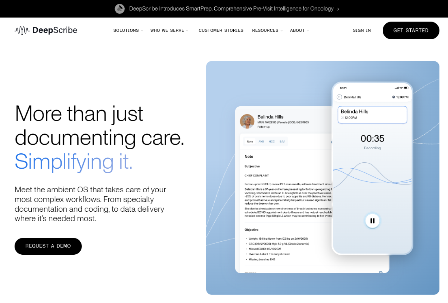 Screenshot of the official DeepScribe product page