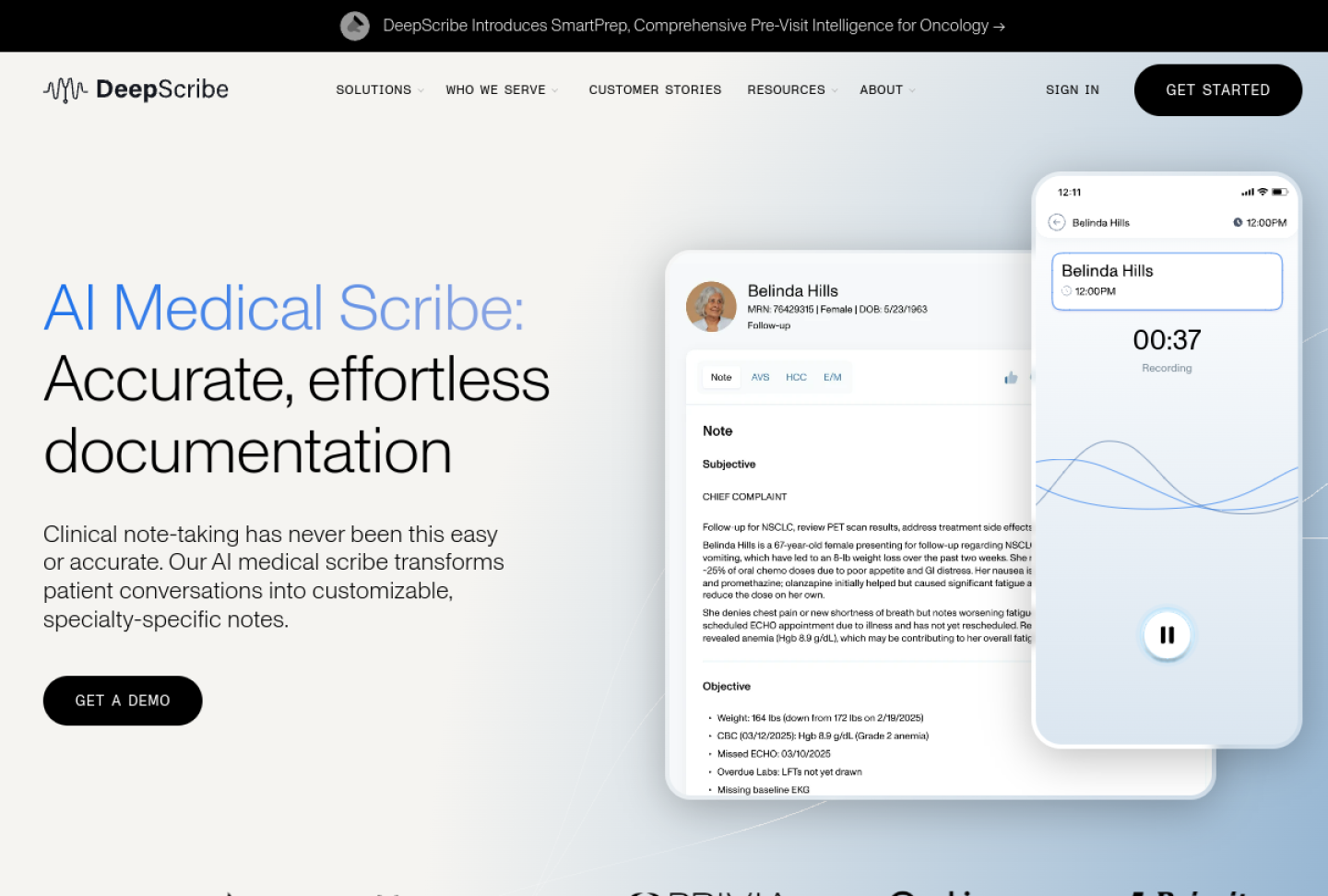 Screenshot of the official DeepScribe product page