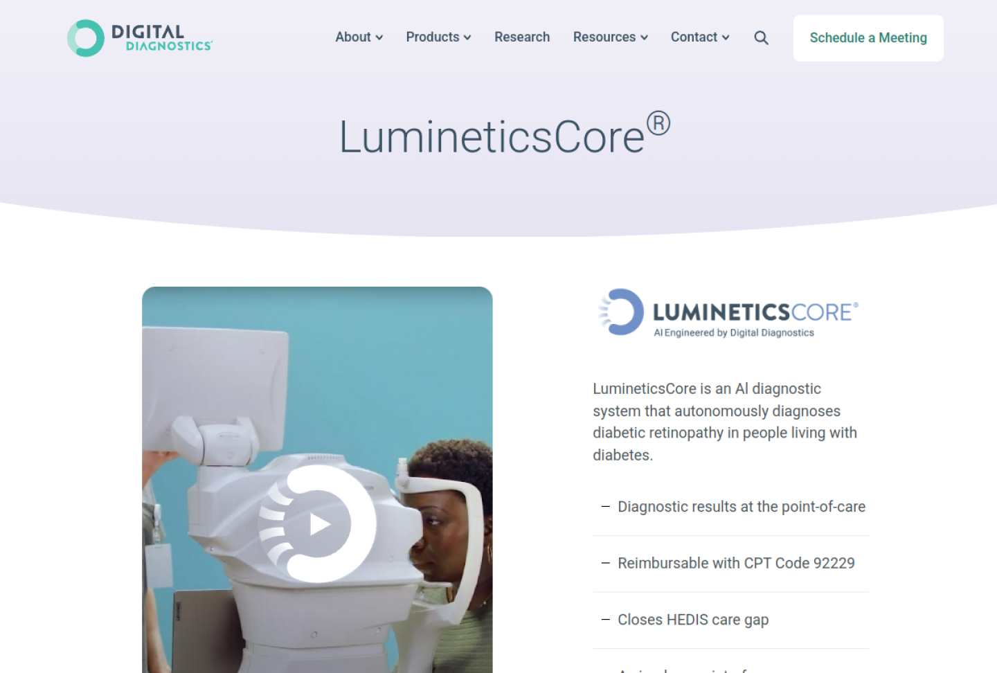 Screenshot of the official LumineticsCore product page