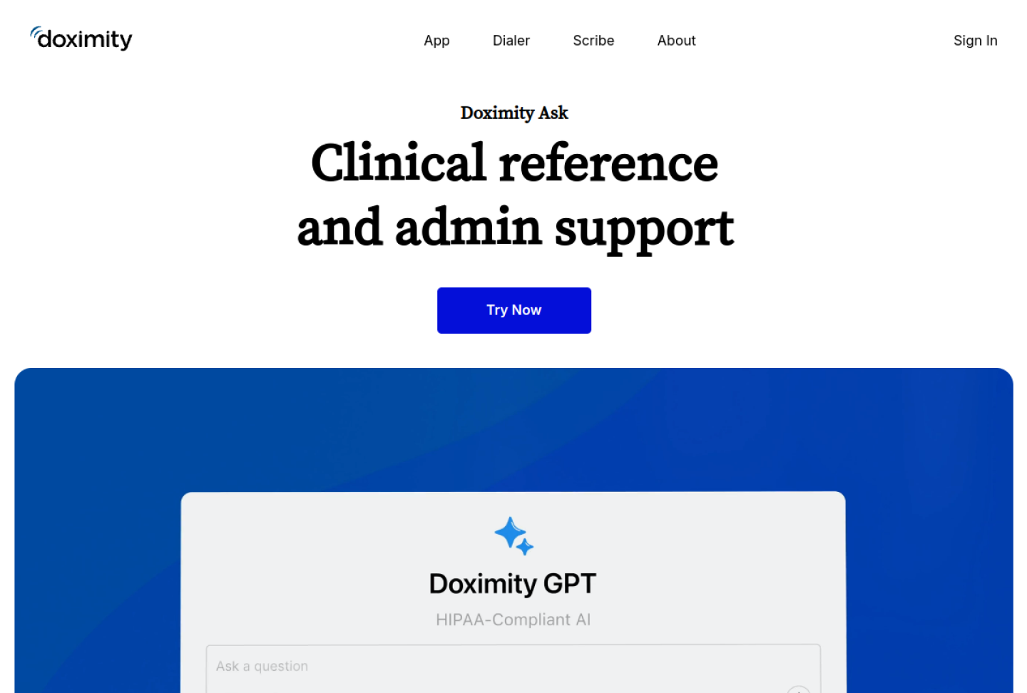 Screenshot of the official Doximity Ask product page