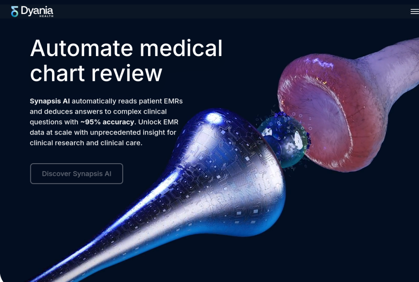 Screenshot of the official Dyania Health Synapsis product page