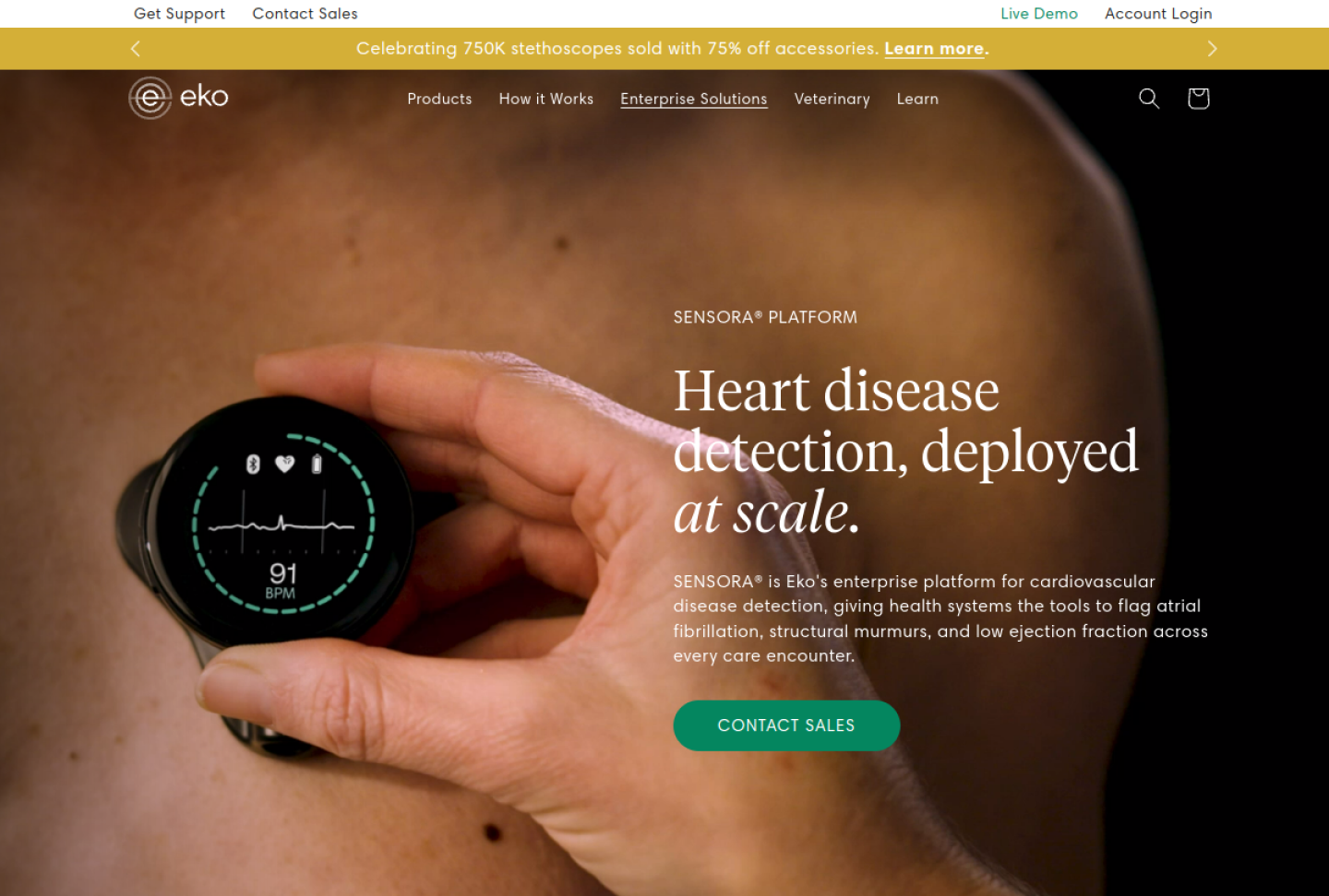 Screenshot of the official Eko Health SENSORA product page