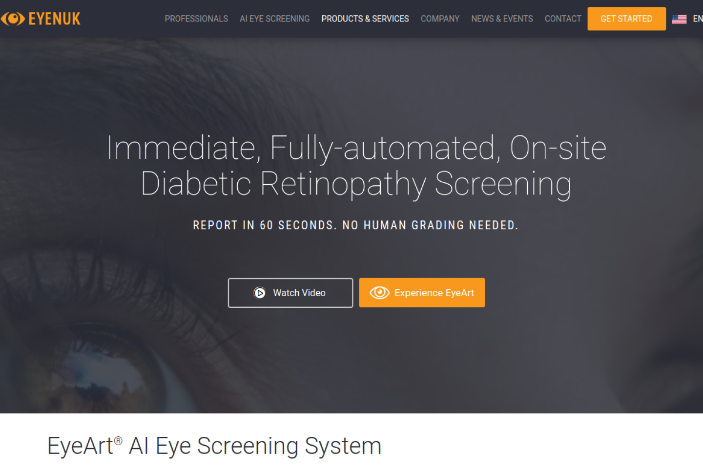 Screenshot of the official Eyenuk EyeArt product page