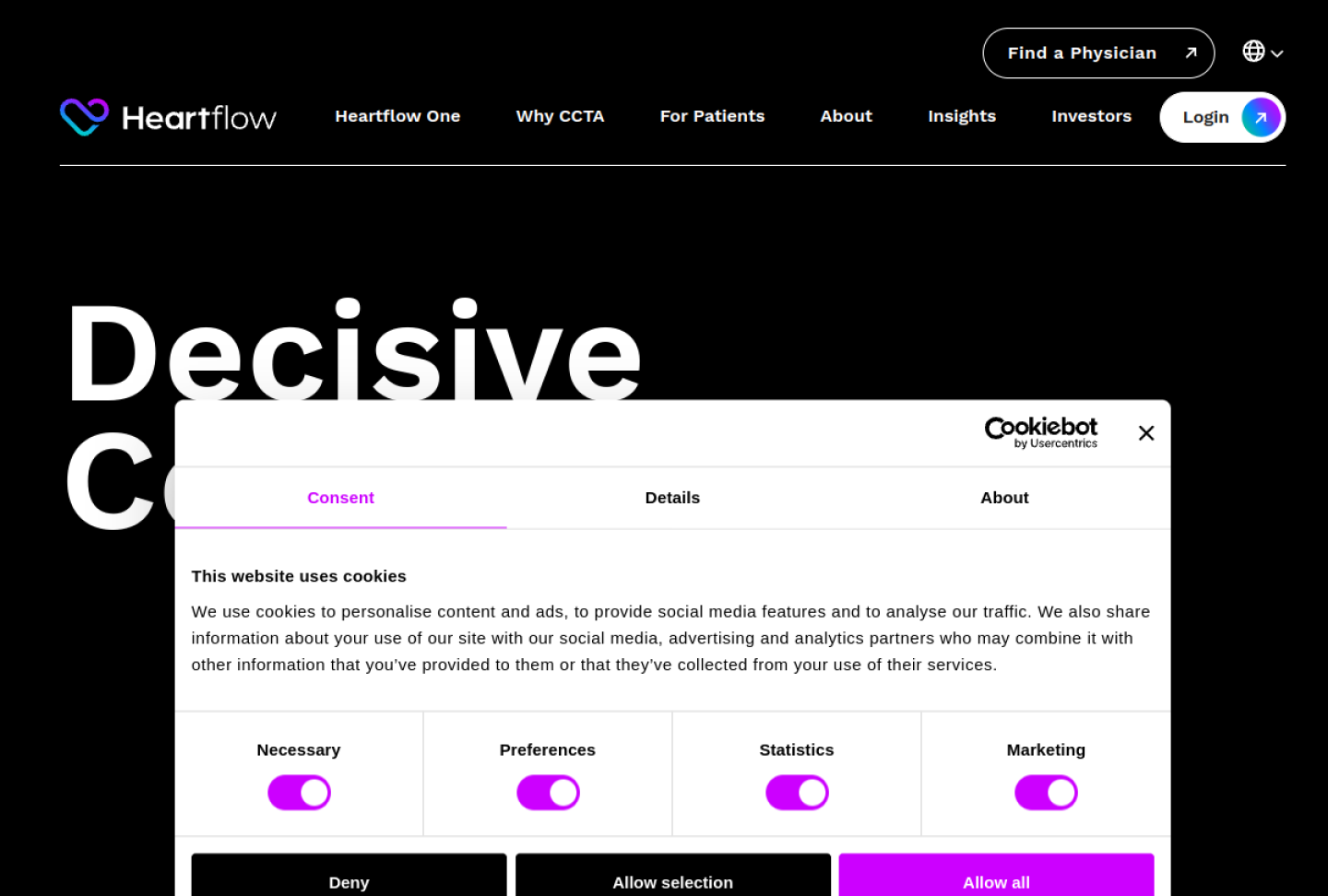 Screenshot of the official Heartflow product page