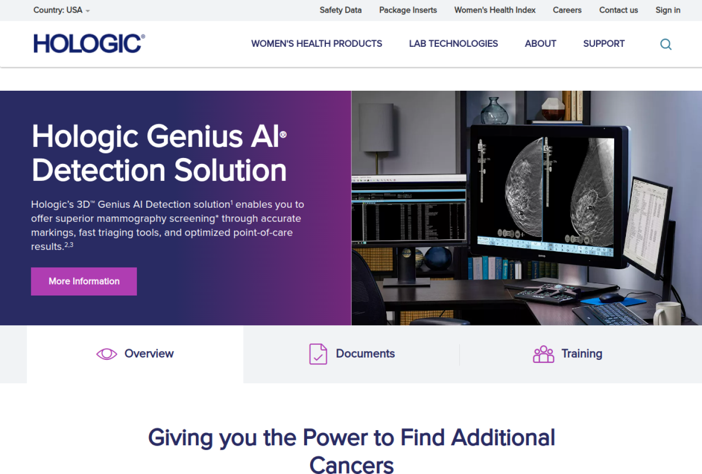 Screenshot of the official Hologic Genius AI Detection product page