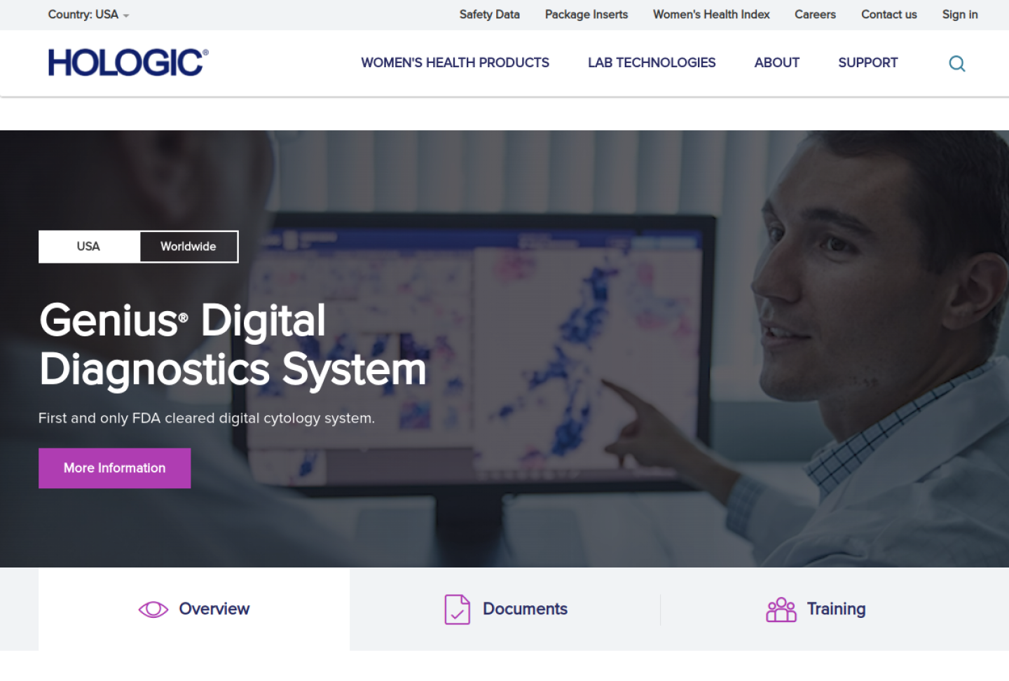 Screenshot of the official Hologic Genius Digital Diagnostics product page