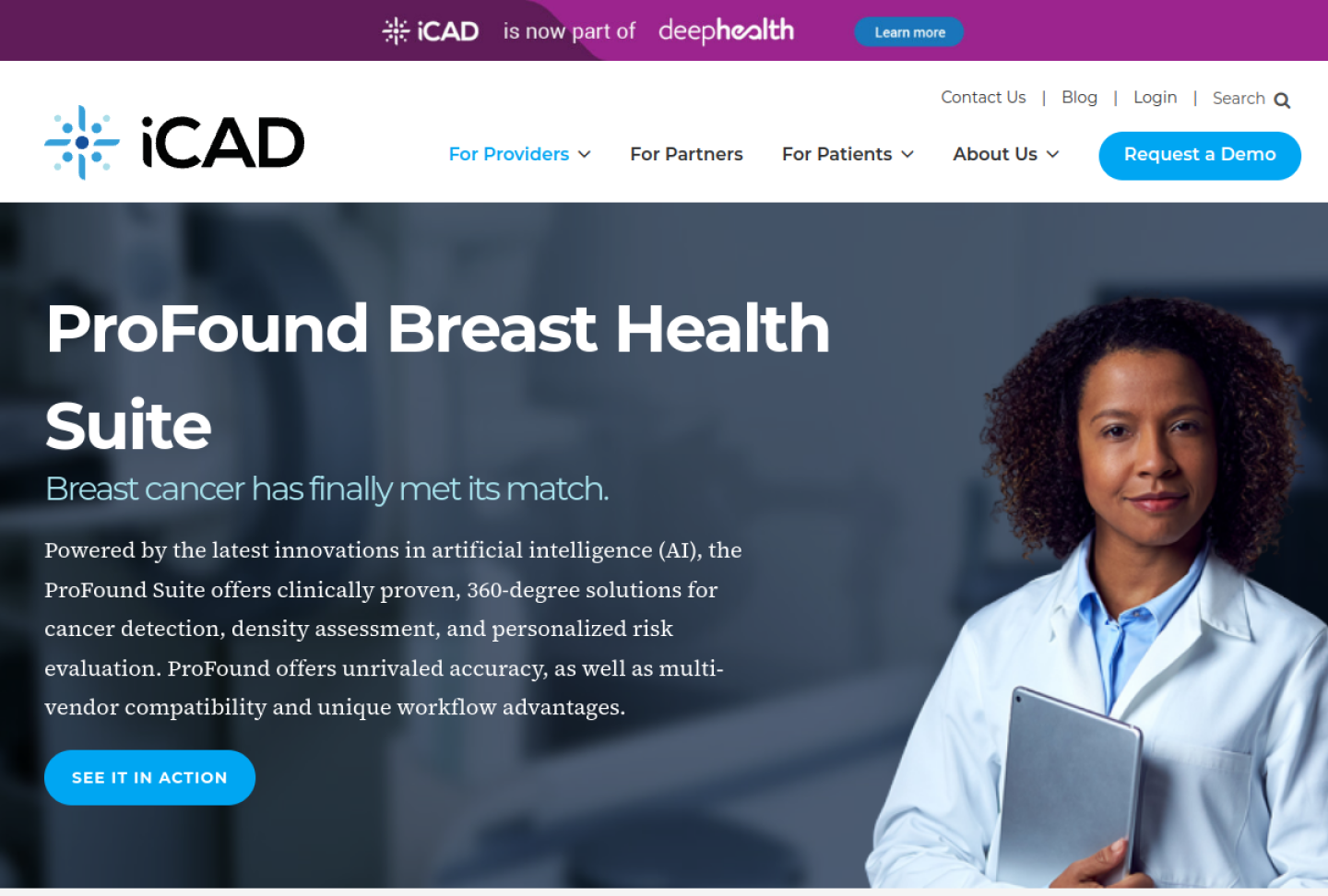 Screenshot of the official iCAD ProFound AI product page