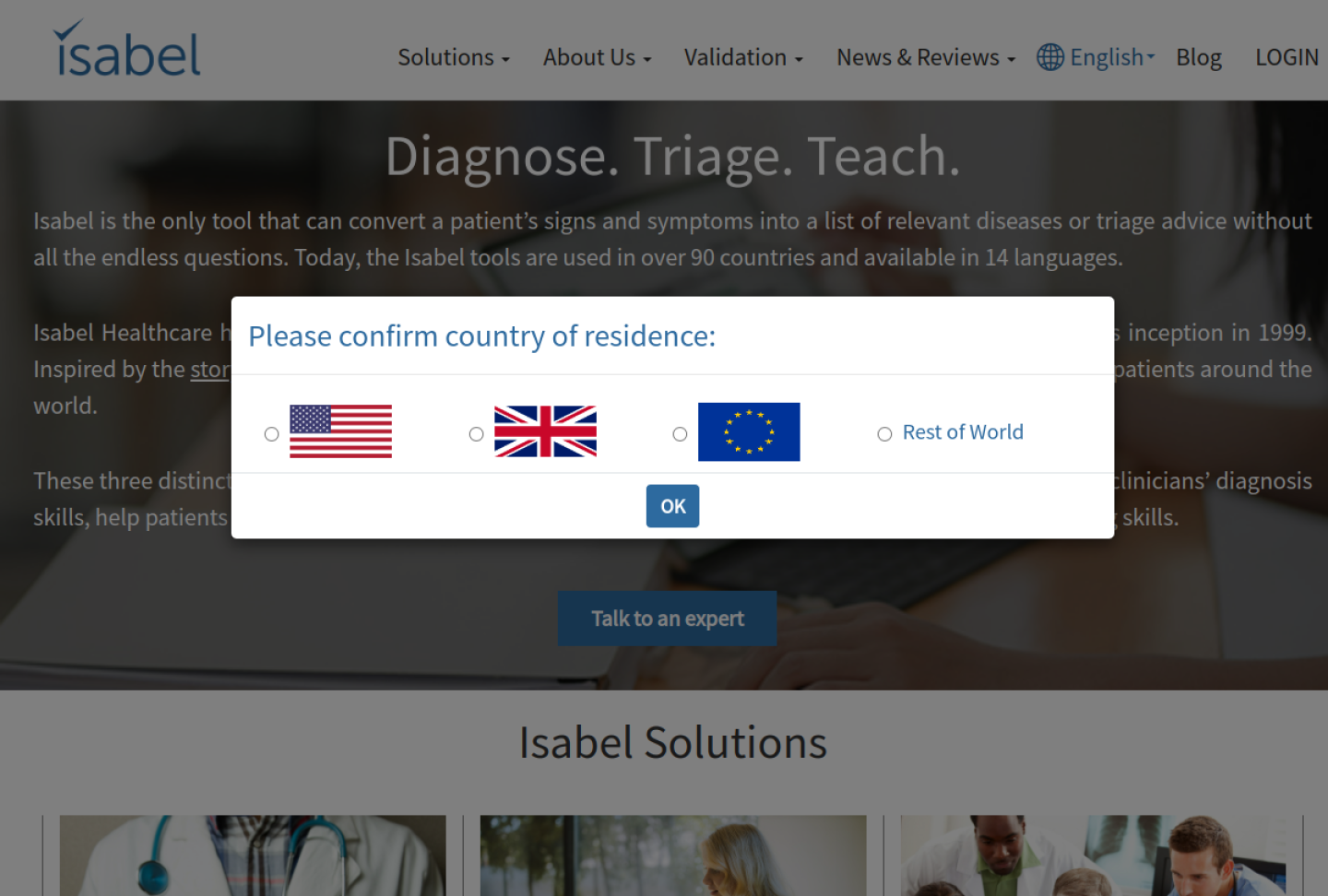 Screenshot of the official Isabel DDx Companion product page