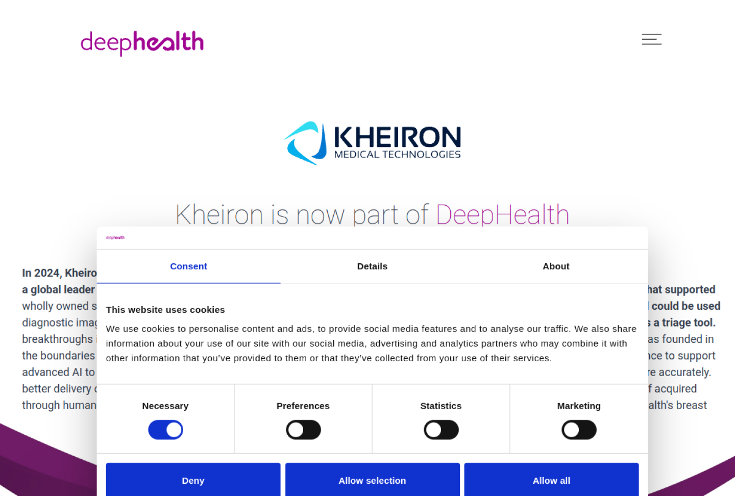 Screenshot of the official Kheiron Mia product page