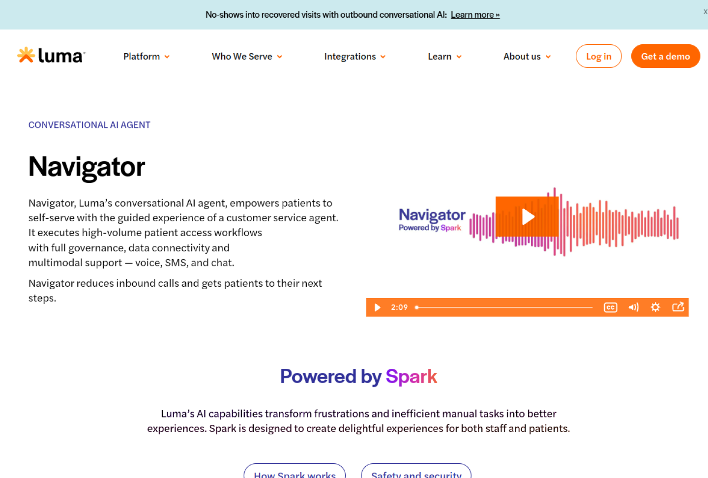 Screenshot of the official Luma Health Navigator product page