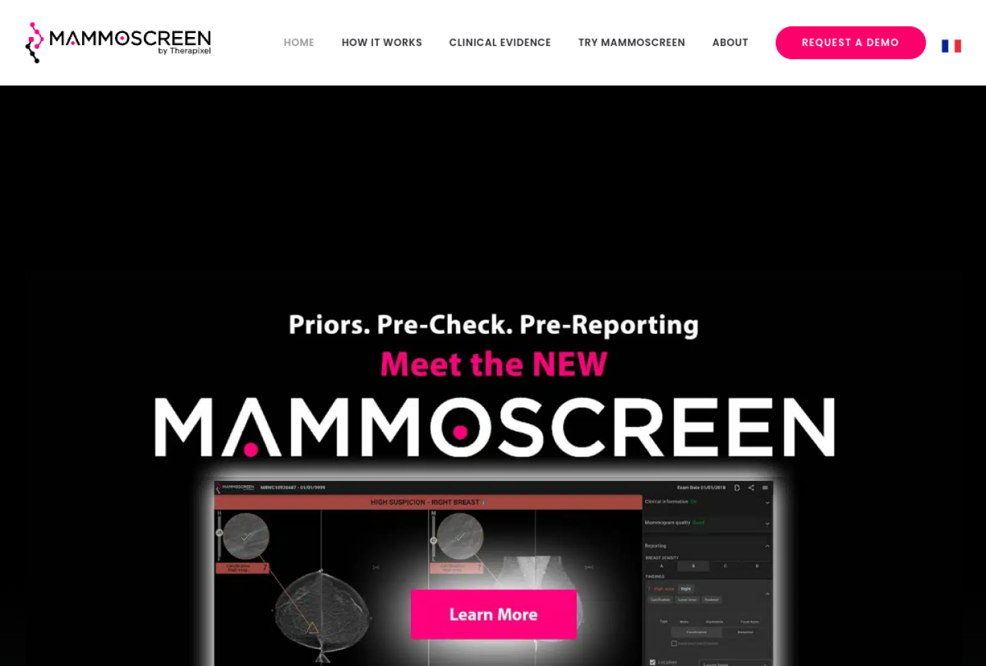Screenshot of the official MammoScreen product page