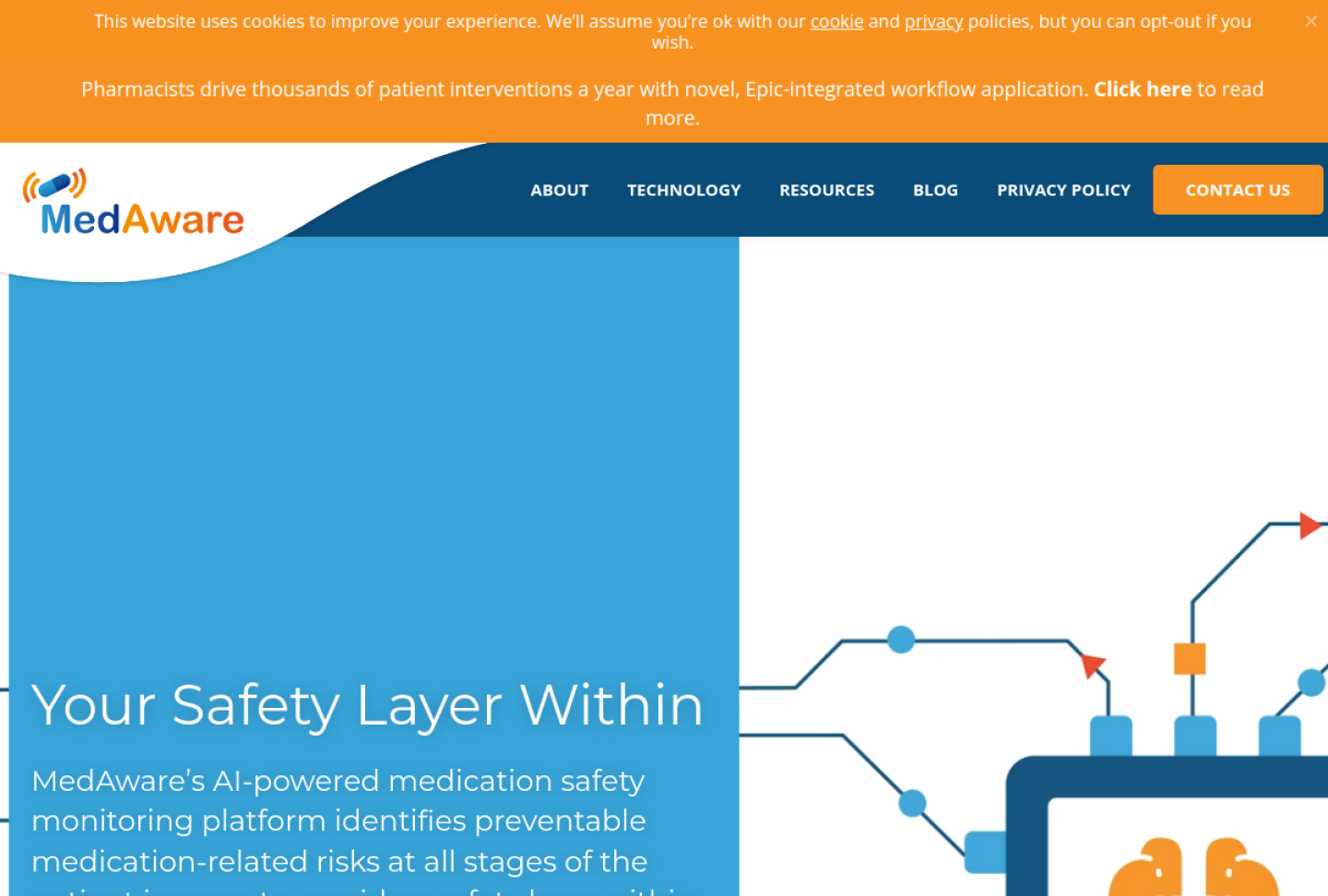 Screenshot of the official MedAware product page