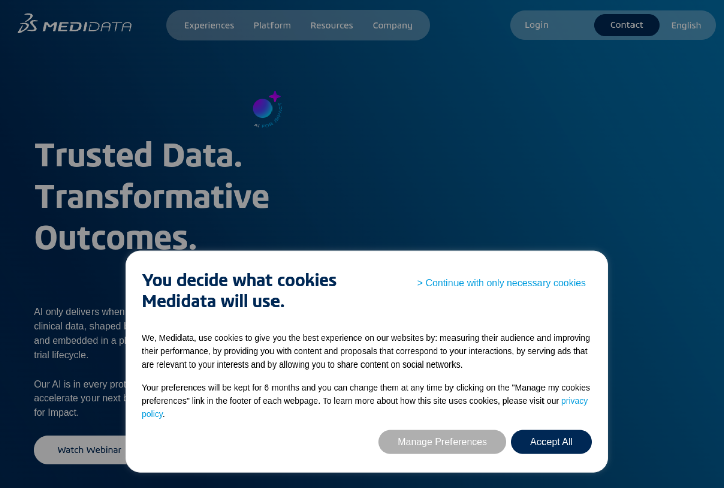 Screenshot of the official Medidata AI product page