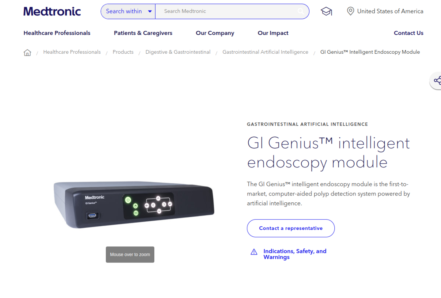 Screenshot of the official GI Genius product page