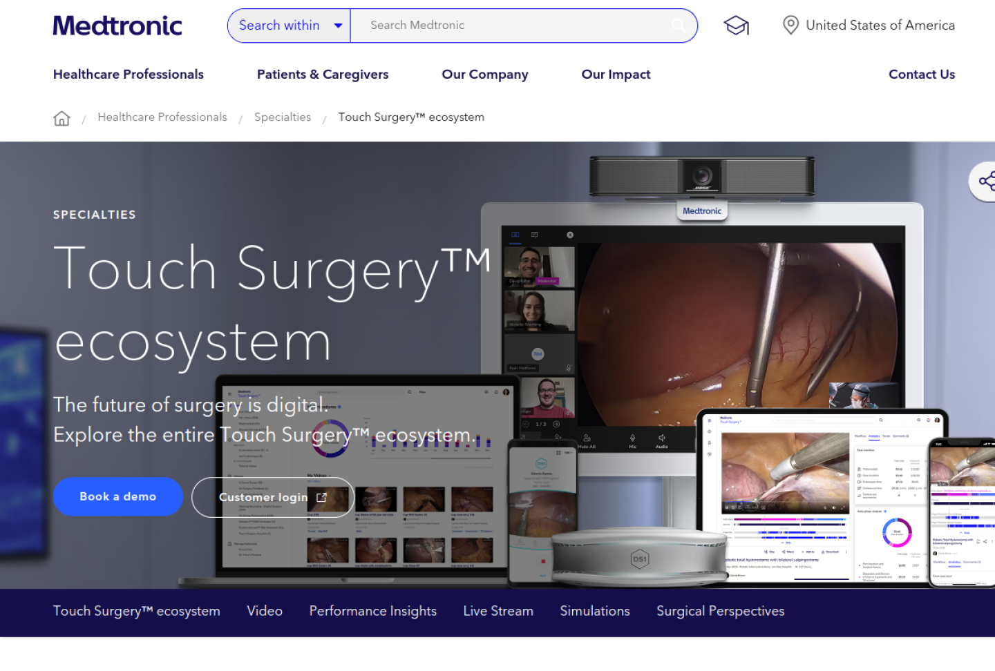 Screenshot of the official Medtronic Touch Surgery ecosystem product page
