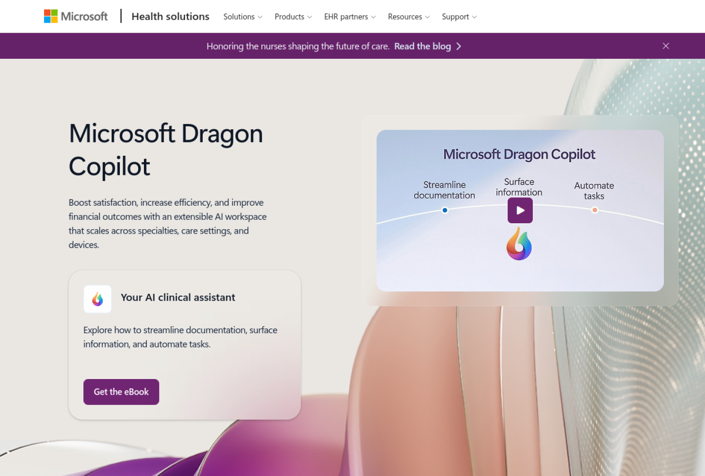 Screenshot of the official Microsoft Dragon Copilot product page