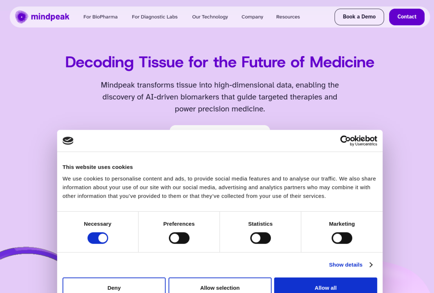 Screenshot of the official Mindpeak product page