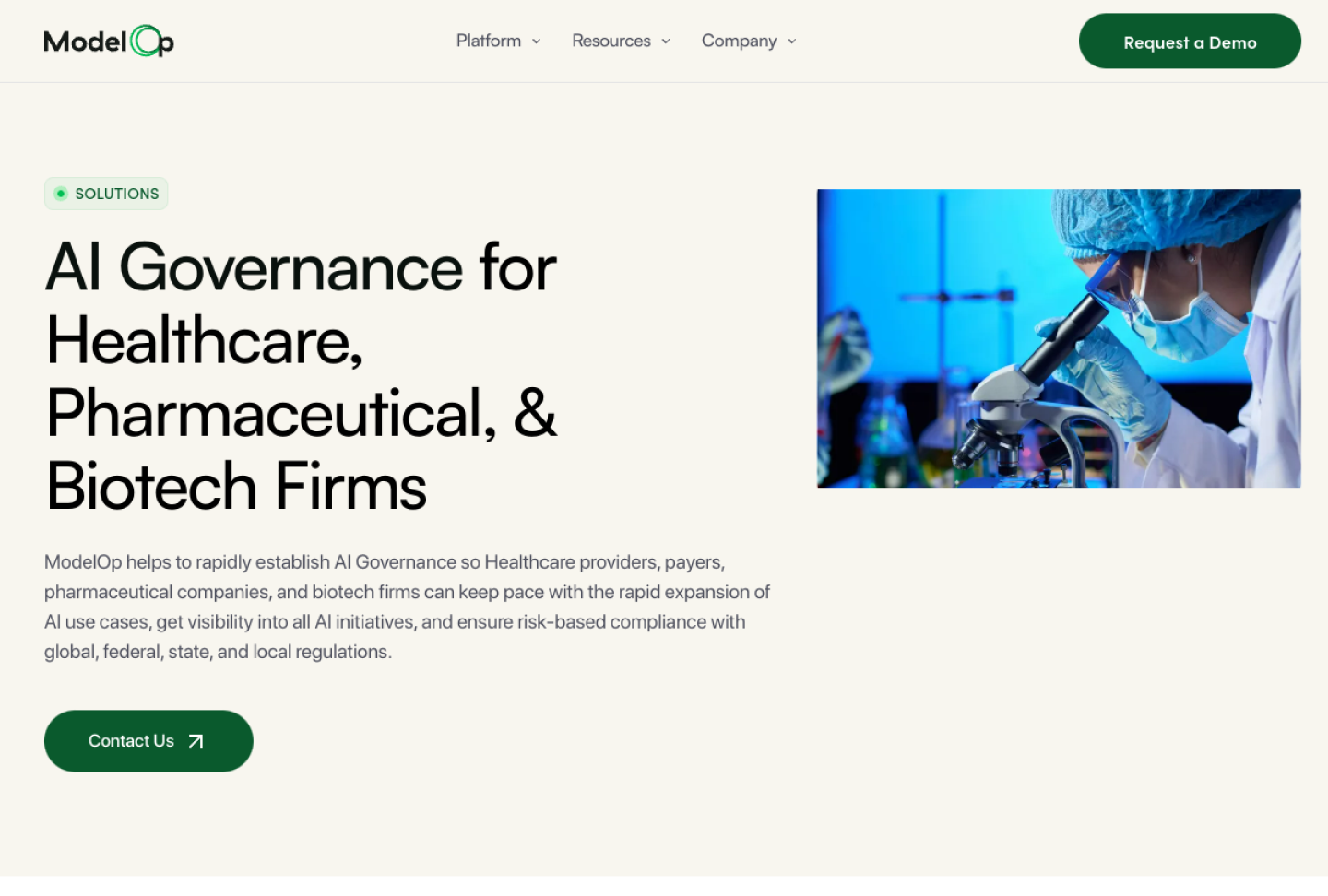 Screenshot of the official ModelOp Center product page