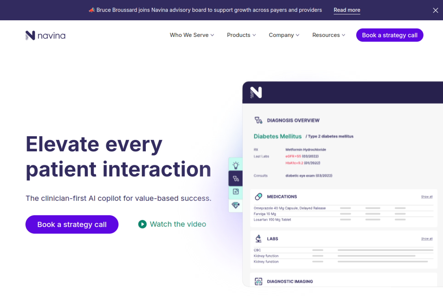Screenshot of the official Navina product page