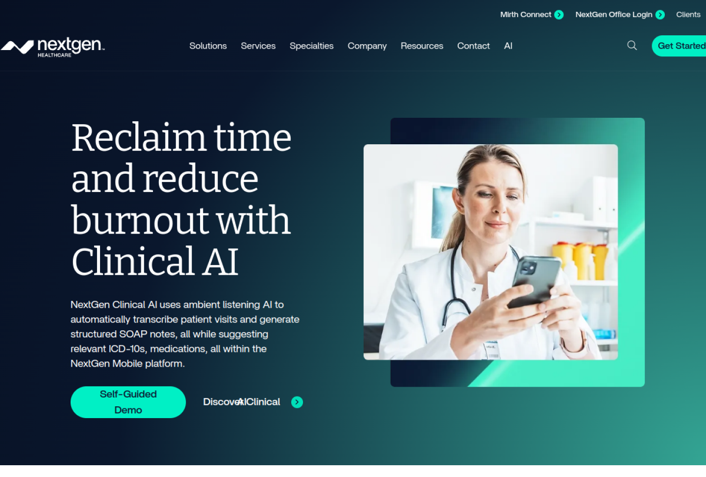 Screenshot of the official NextGen Clinical AI product page