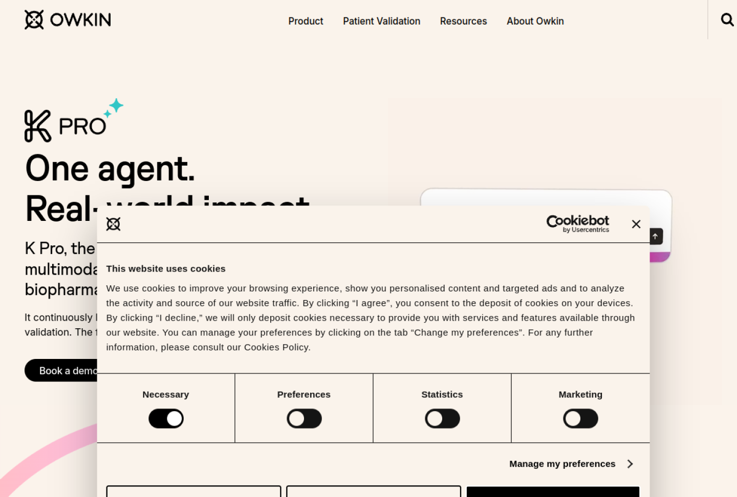 Screenshot of the official Owkin K Pro product page