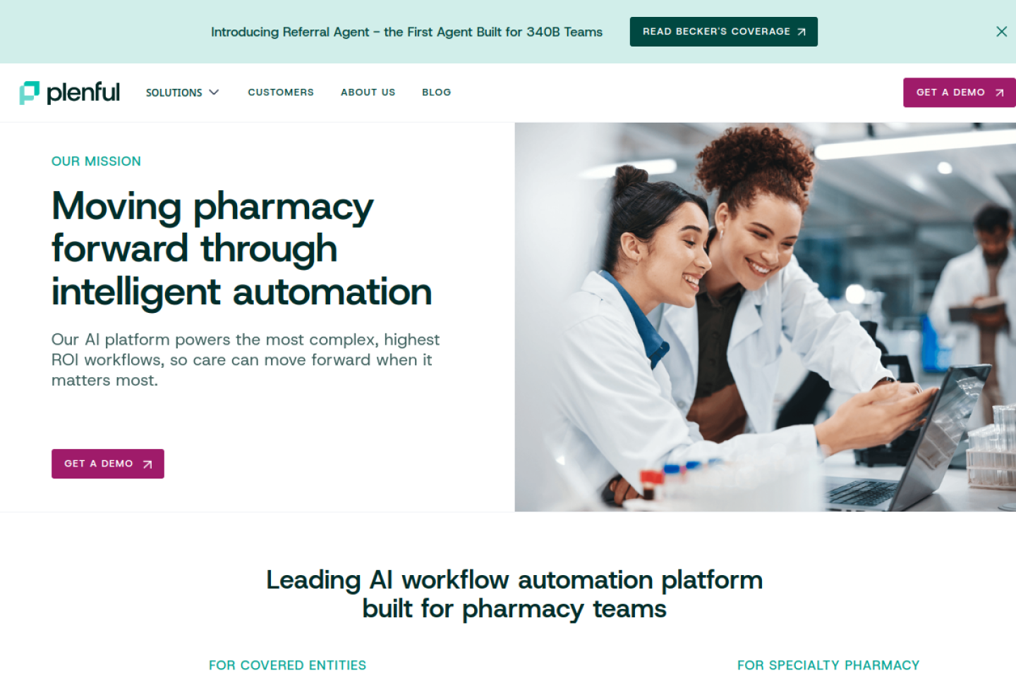 Screenshot of the official Plenful product page