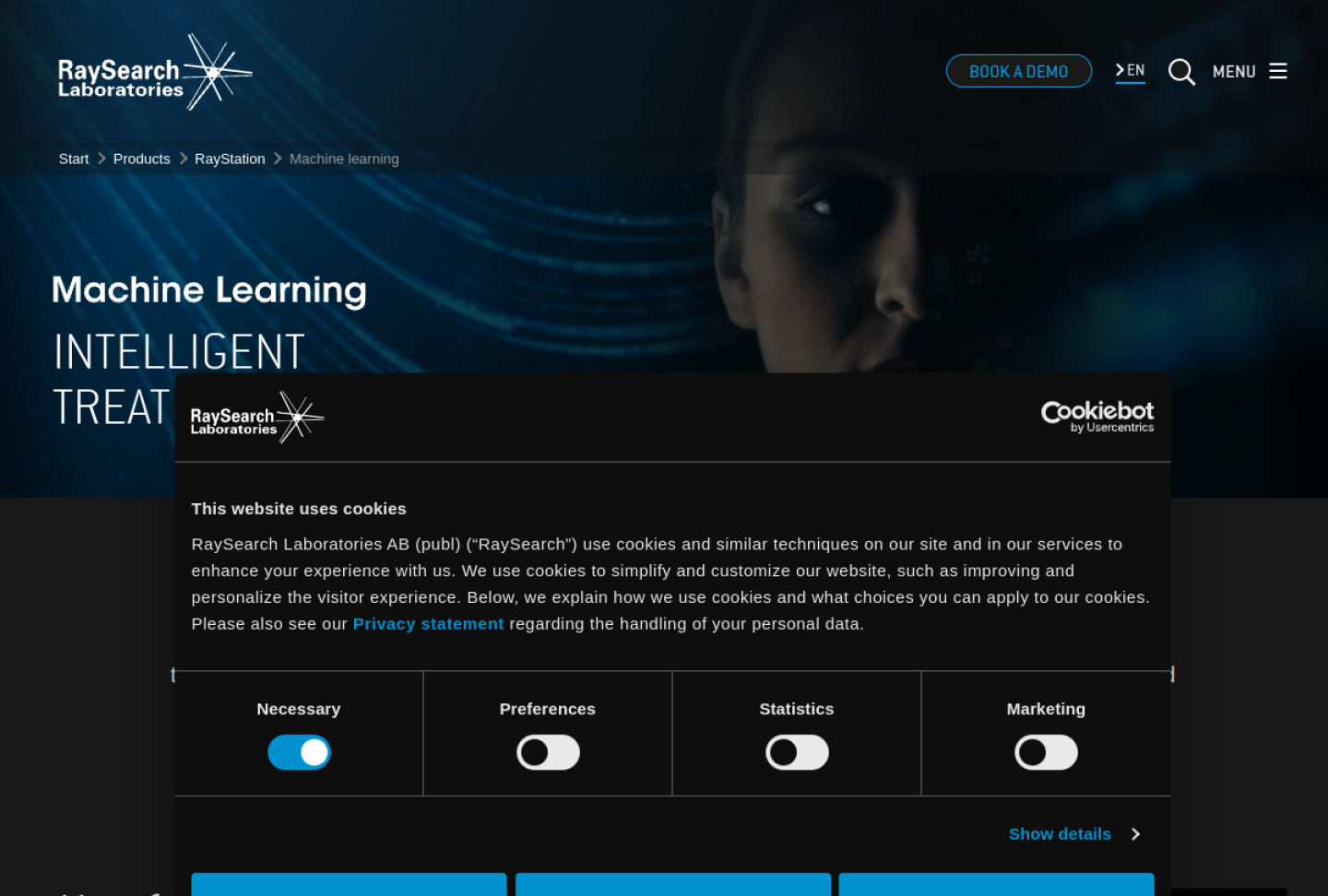 Screenshot of the official RayStation Deep Learning Segmentation product page