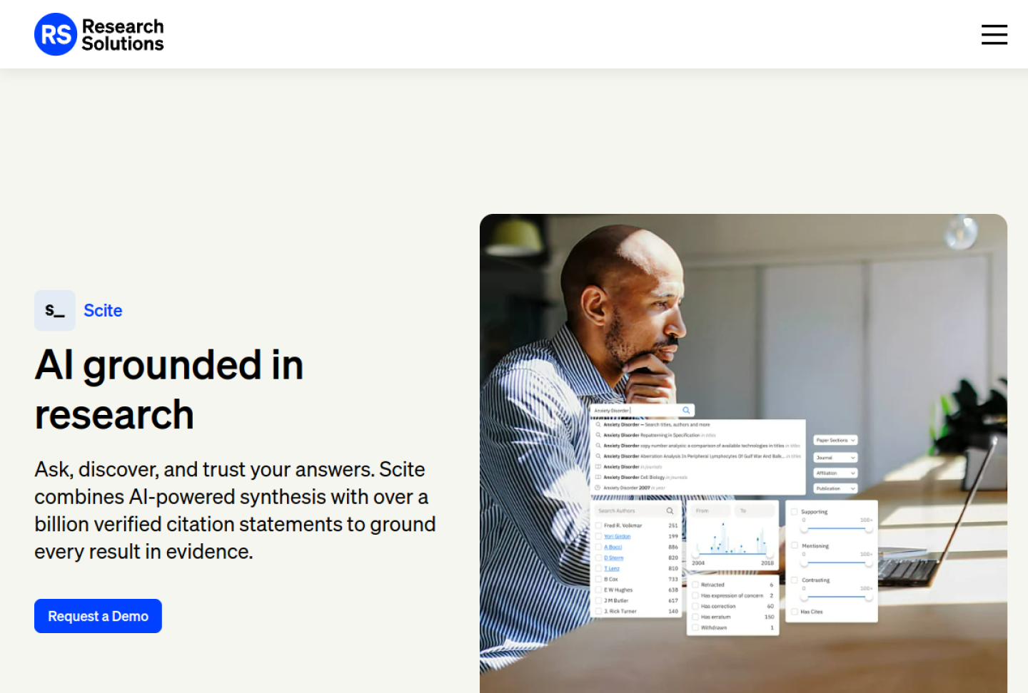 Screenshot of the official Scite product page