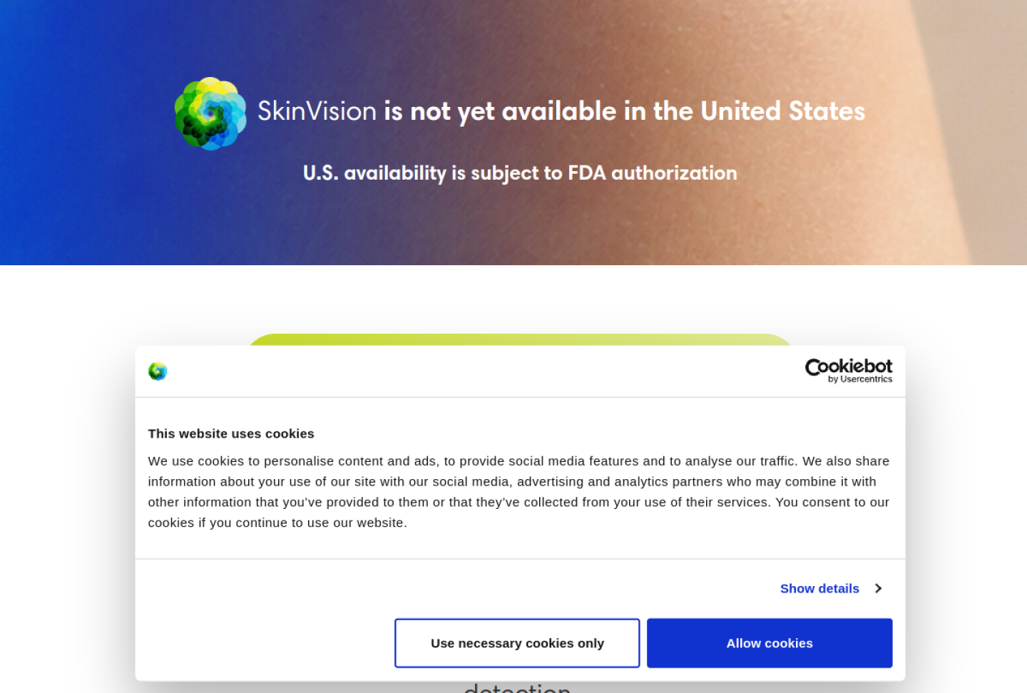 Screenshot of the official SkinVision product page