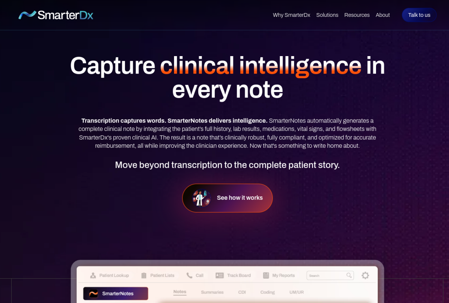 Screenshot of the official SmarterNotes product page