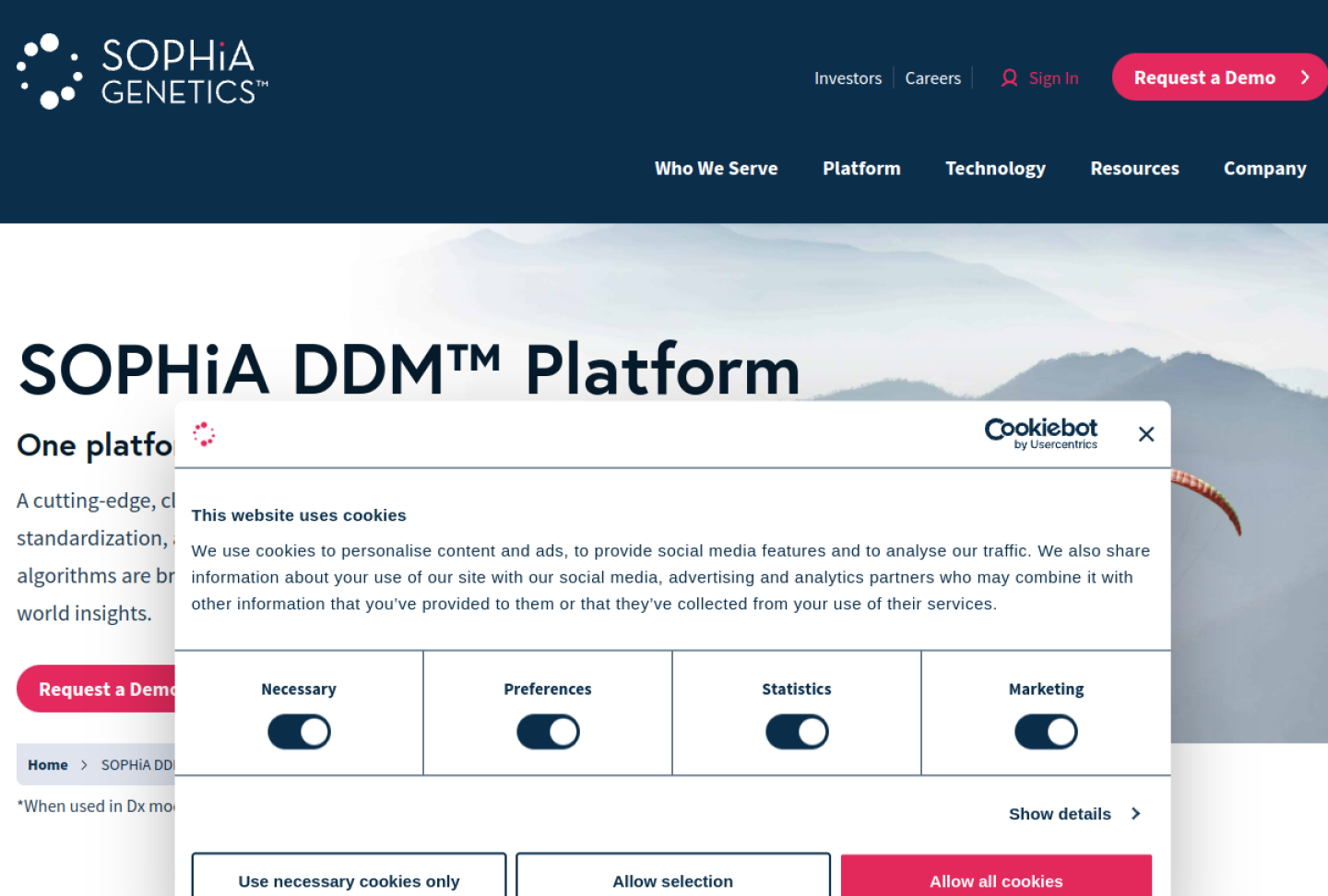 Screenshot of the official SOPHiA GENETICS product page