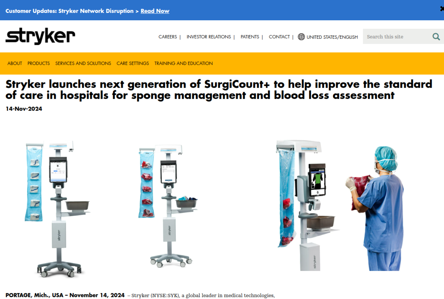 Screenshot of the official Stryker SurgiCount+ with Triton product page