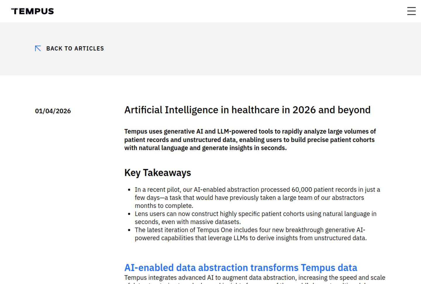 Screenshot of the official Tempus product page