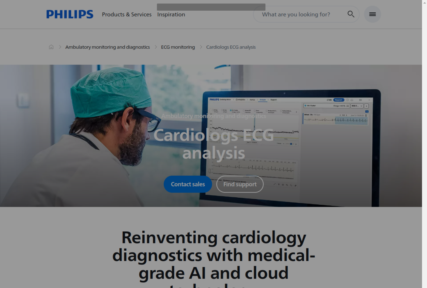 Screenshot of the official Philips Cardiologs Holter product page
