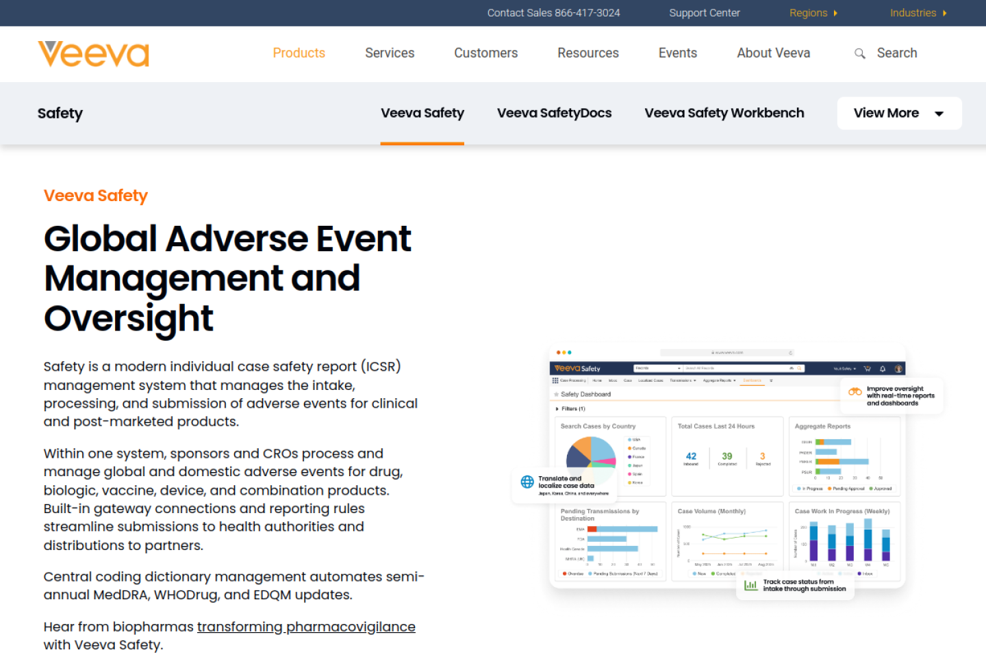 Screenshot of the official Veeva Vault Safety AI product page
