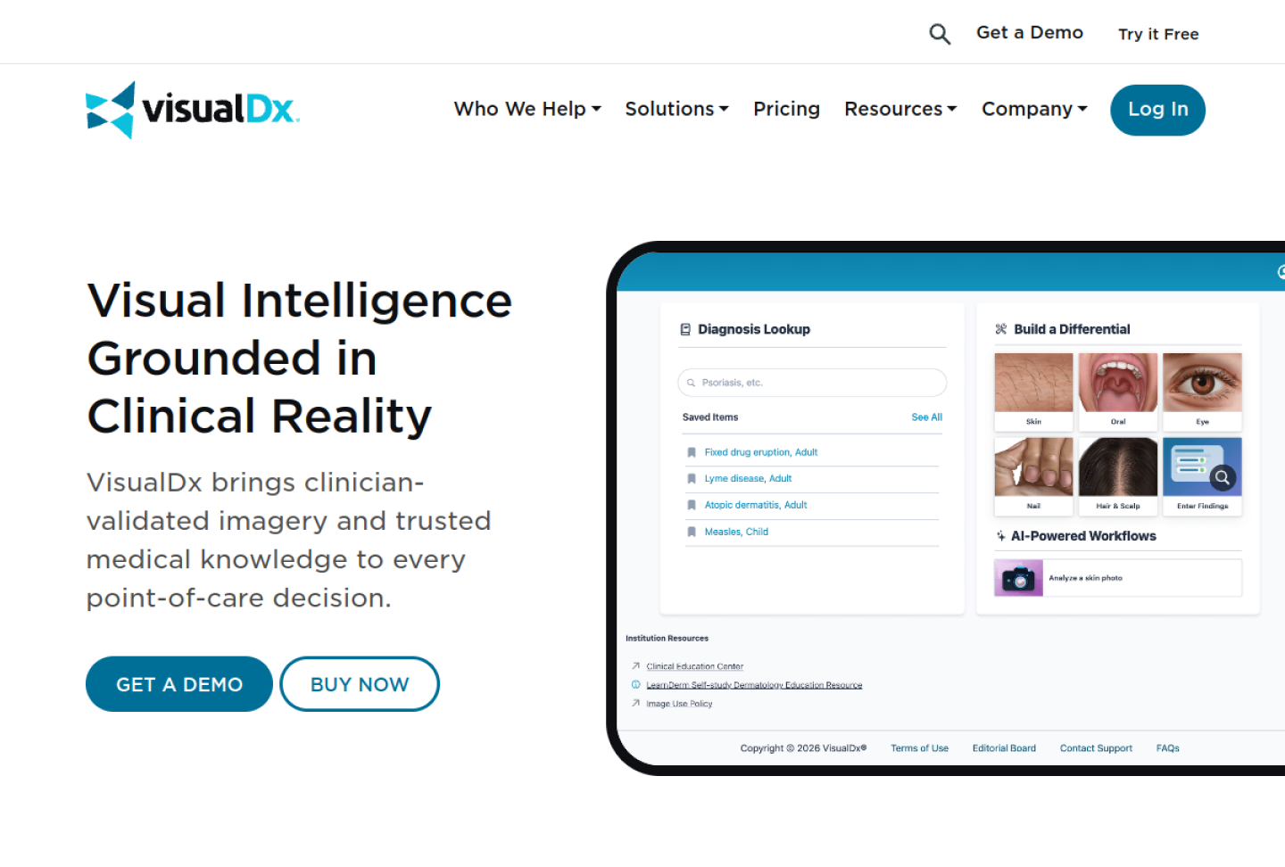 Screenshot of the official VisualDx product page