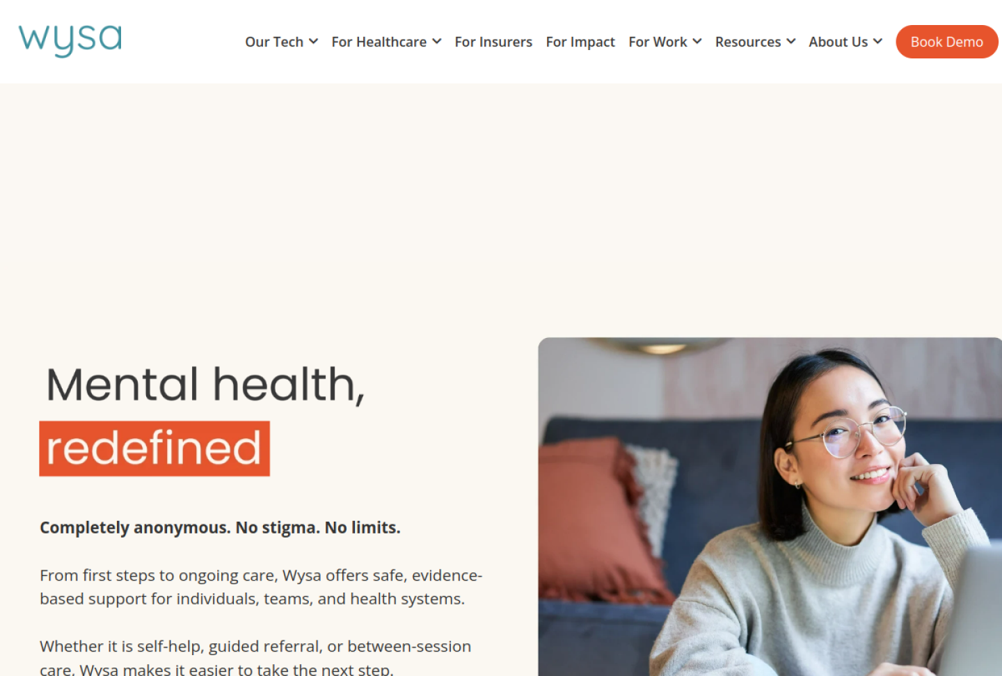 Screenshot of the official Wysa product page