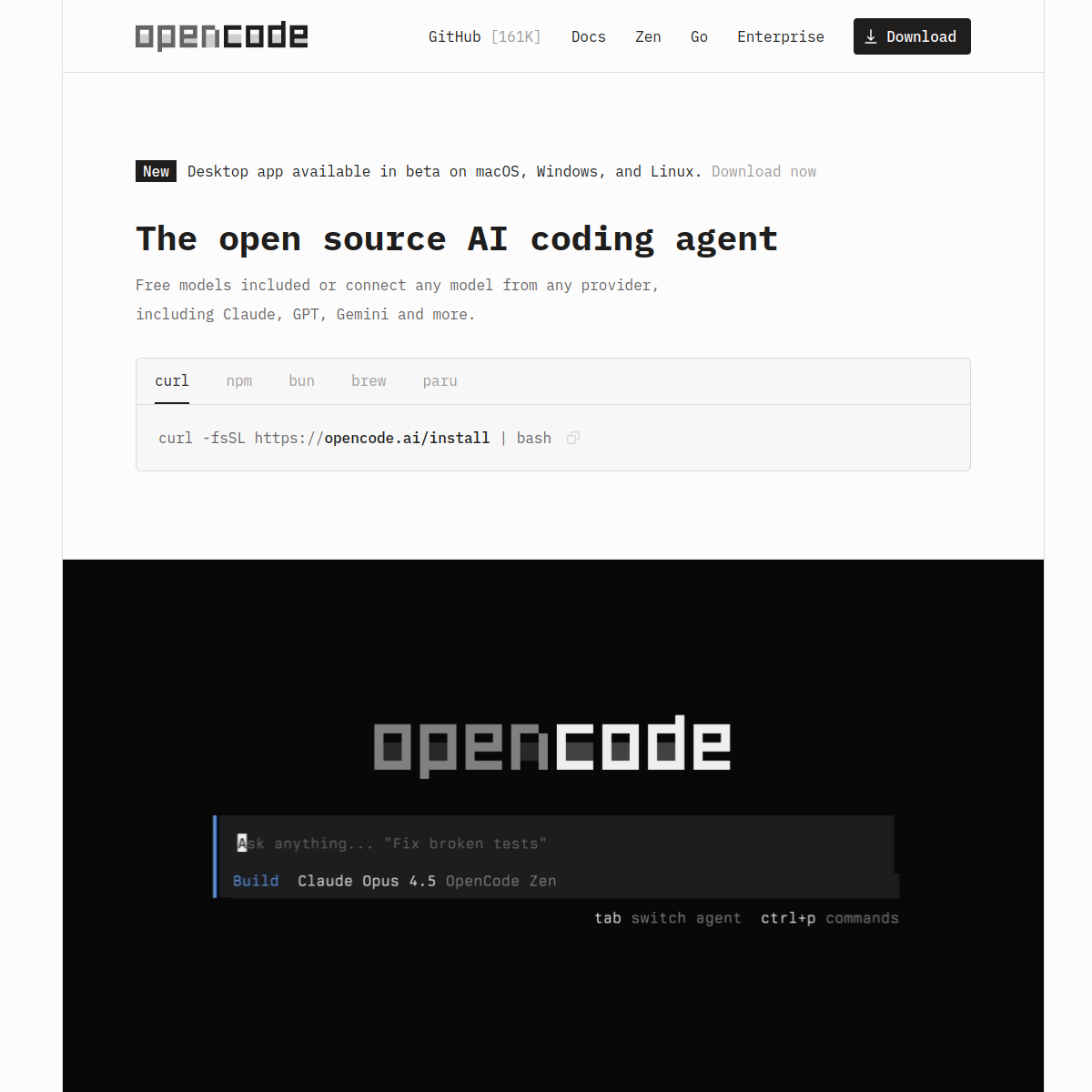 Opencode 網站截圖