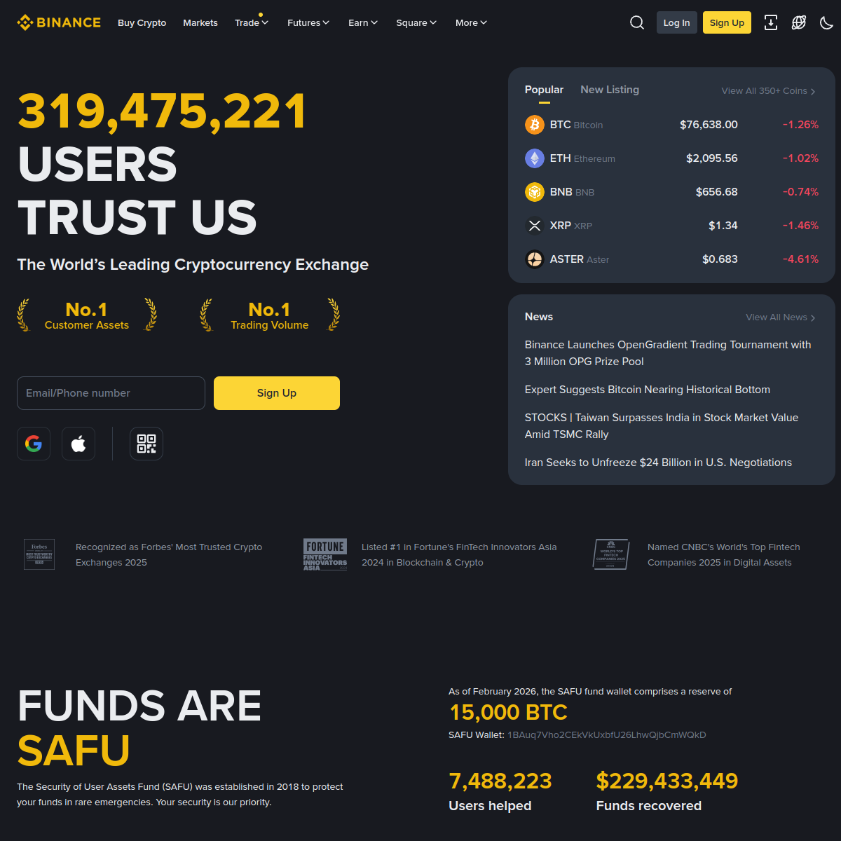 Binance のスクリーンショット