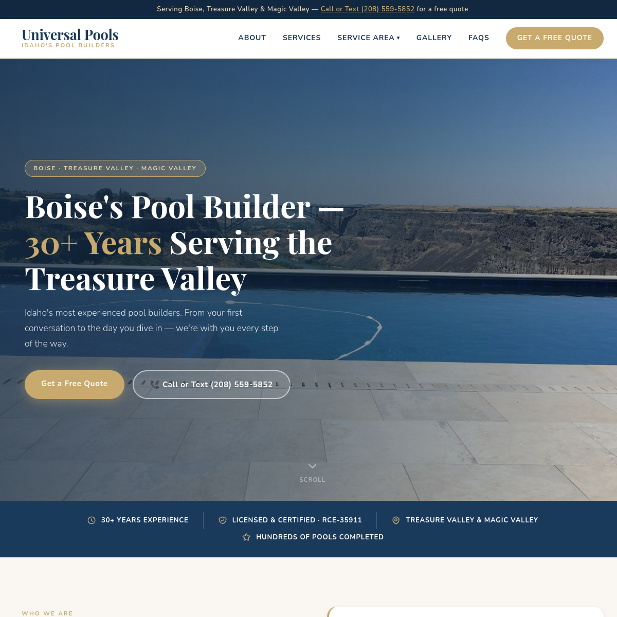 Universal Pools website preview