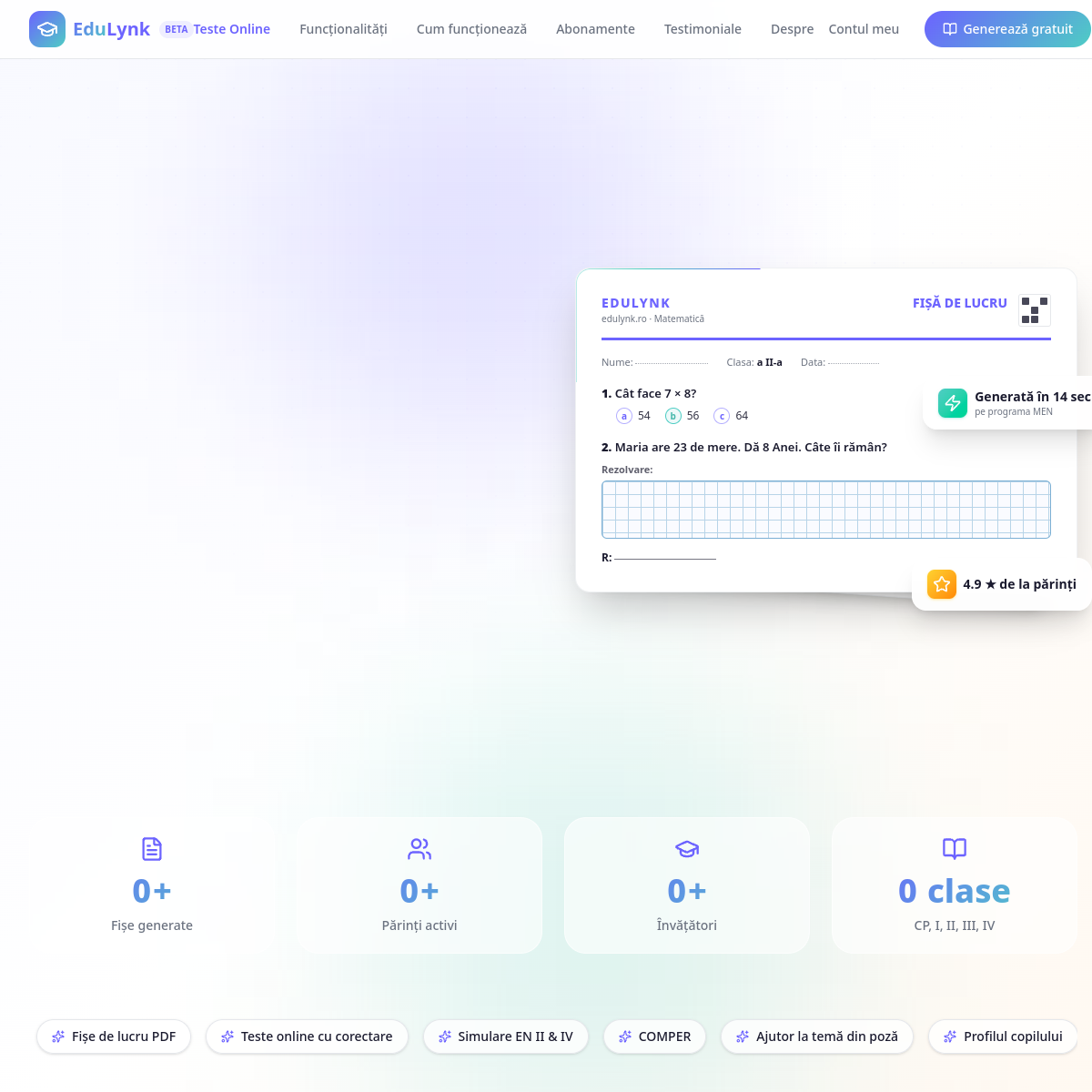 EduLynk — Fișe de Lucru și Teste Online cu AI