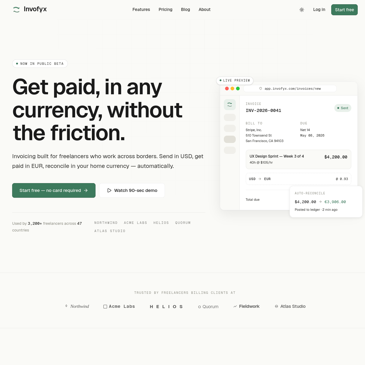 Invofyx — SaaS de Facturare pentru Freelanceri