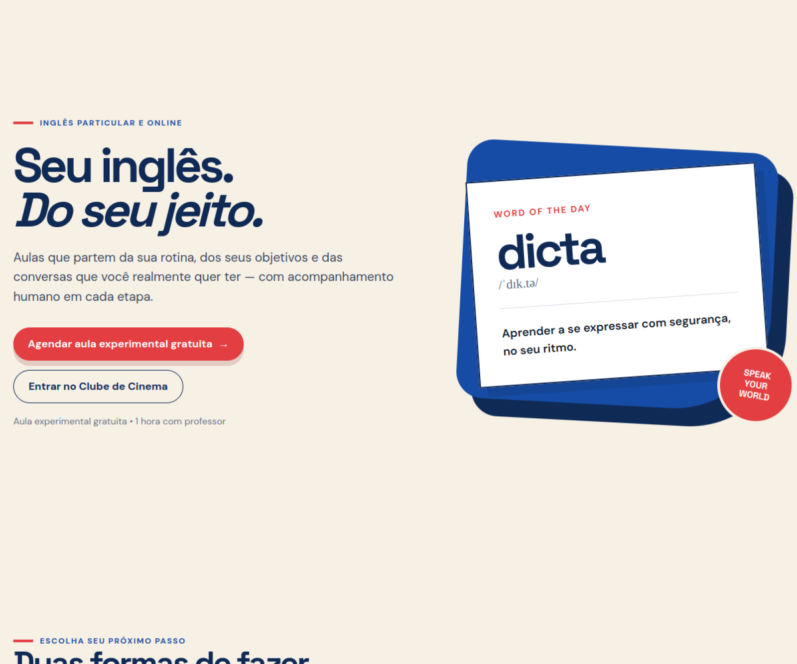 Prévia real da tela inicial de Dicta Idiomas