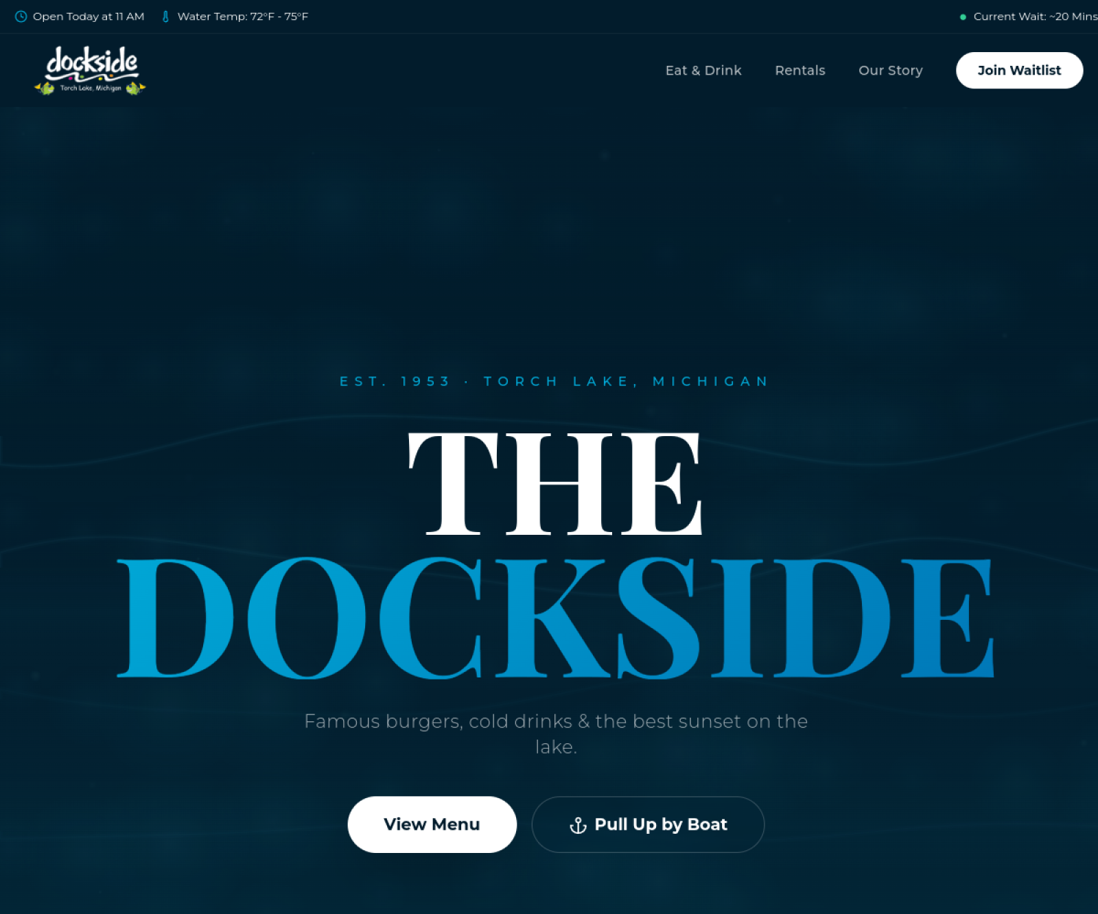 Dockside Torch Lake — Boutique Hospitality Brand website by Hassuru