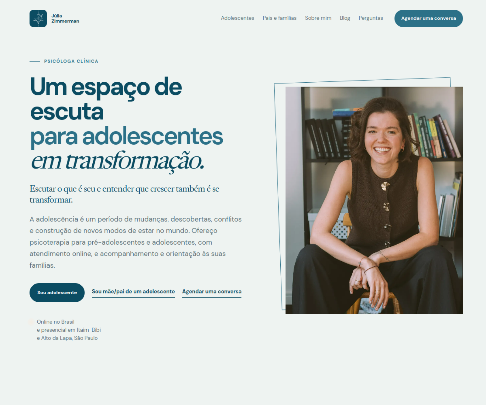 Prévia real da tela inicial de Júlia Zimmermann